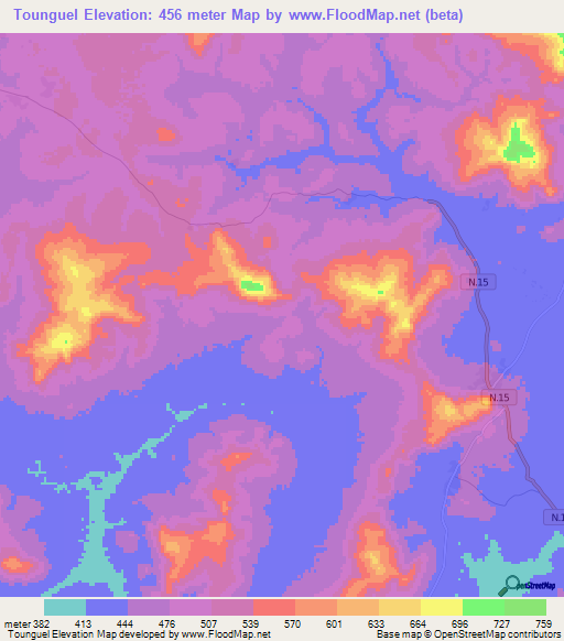 Tounguel,Guinea Elevation Map