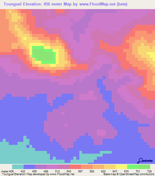 Tounguel,Guinea Elevation Map