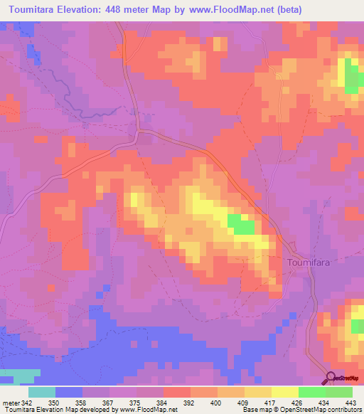 Toumitara,Guinea Elevation Map