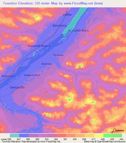 Toumbor,Guinea Elevation Map