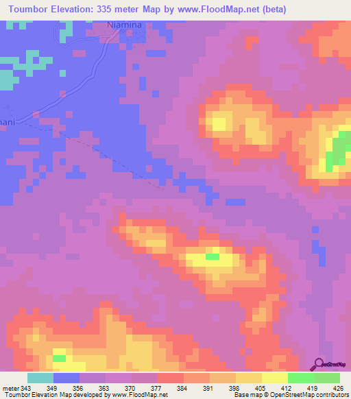 Toumbor,Guinea Elevation Map