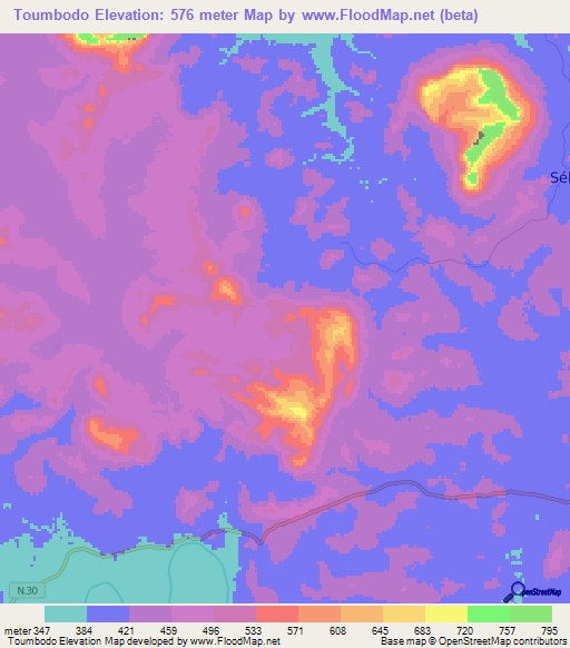 Toumbodo,Guinea Elevation Map