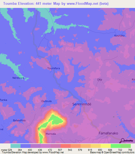 Toumba,Guinea Elevation Map