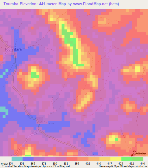 Toumba,Guinea Elevation Map