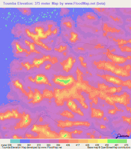 Toumba,Guinea Elevation Map