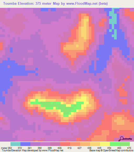 Toumba,Guinea Elevation Map