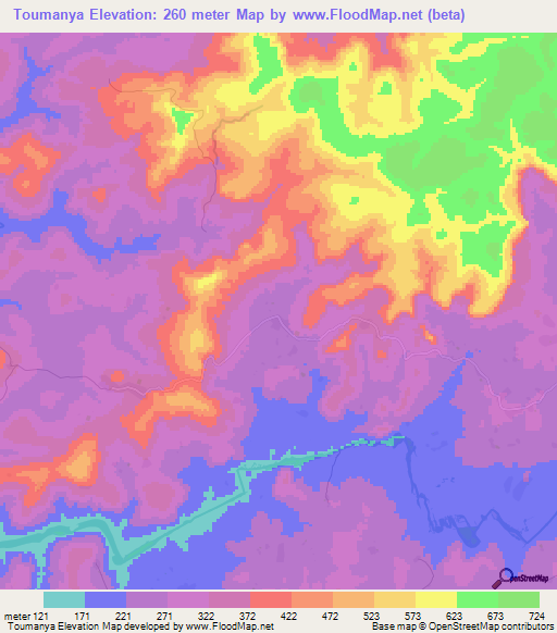 Toumanya,Guinea Elevation Map