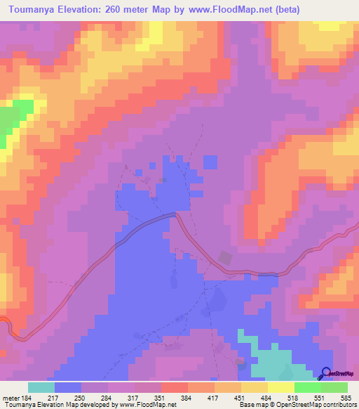 Toumanya,Guinea Elevation Map