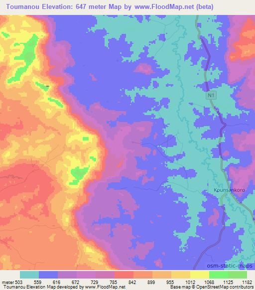 Toumanou,Guinea Elevation Map