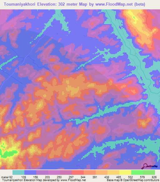 Toumaniyakhori,Guinea Elevation Map