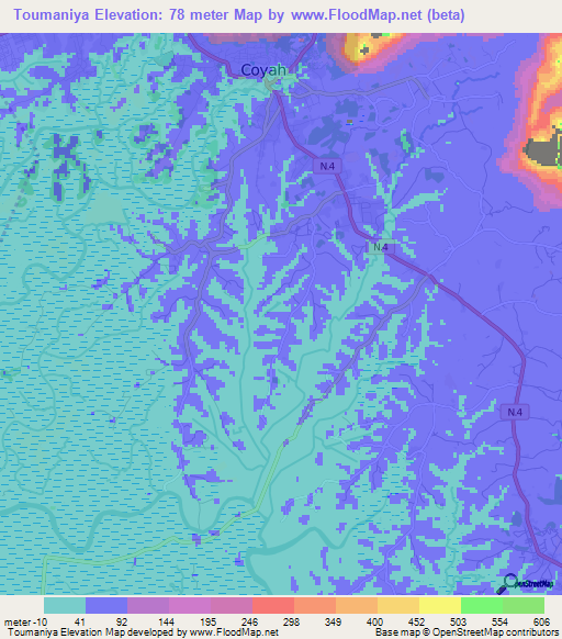 Toumaniya,Guinea Elevation Map