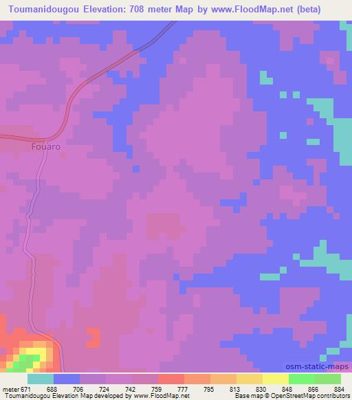 Toumanidougou,Guinea Elevation Map