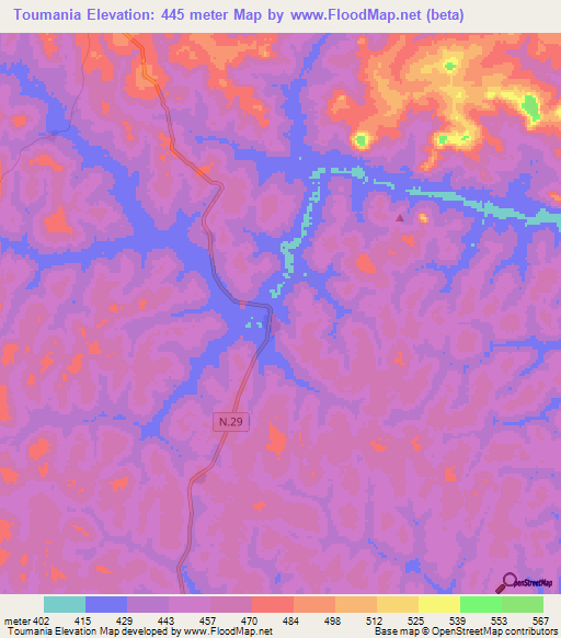 Toumania,Guinea Elevation Map