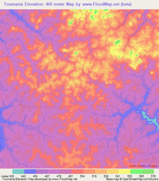 Toumania,Guinea Elevation Map