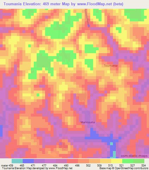 Toumania,Guinea Elevation Map