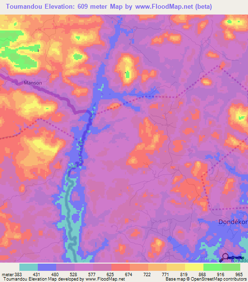 Toumandou,Guinea Elevation Map