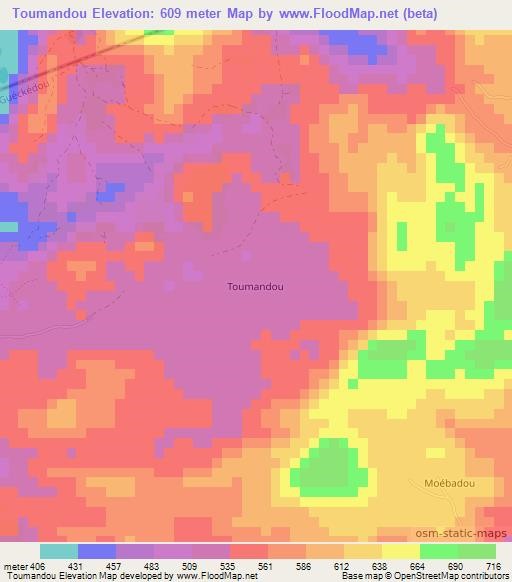 Toumandou,Guinea Elevation Map