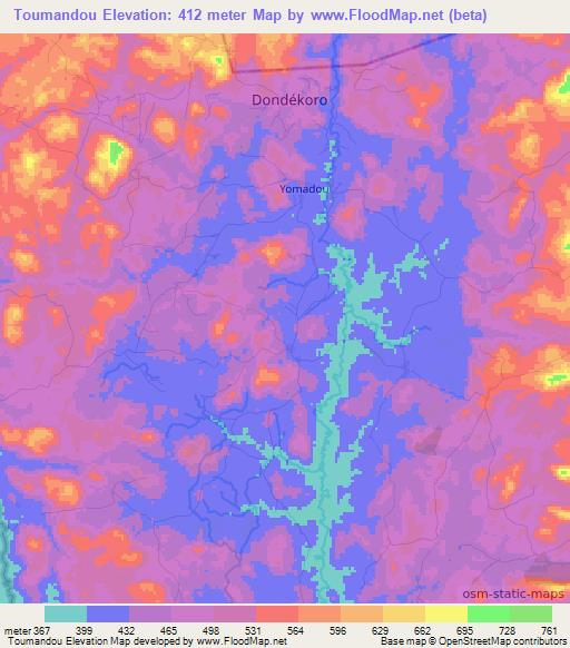 Toumandou,Guinea Elevation Map