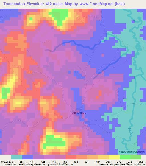 Toumandou,Guinea Elevation Map