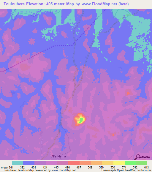 Touloubere,Guinea Elevation Map