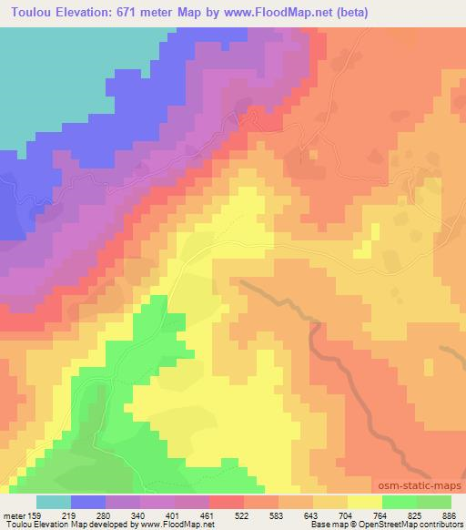 Toulou,Guinea Elevation Map