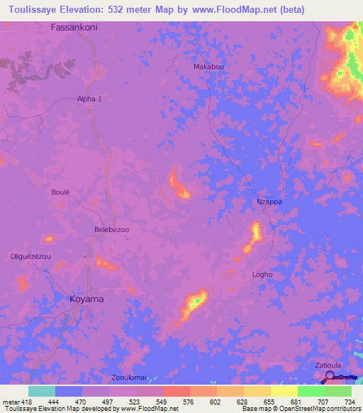 Toulissaye,Guinea Elevation Map