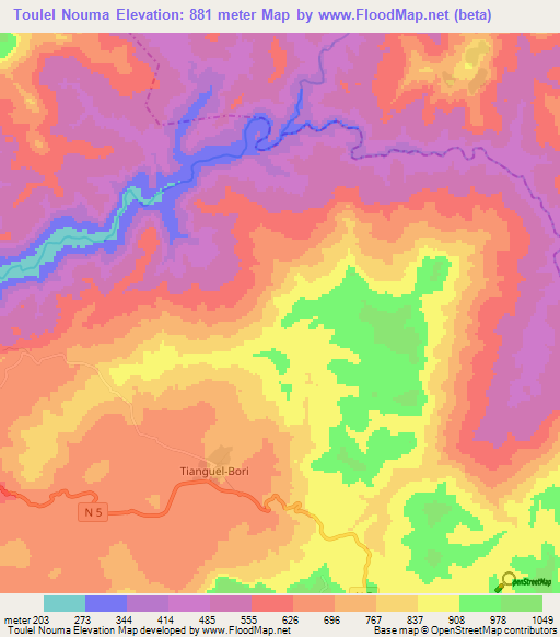 Toulel Nouma,Guinea Elevation Map