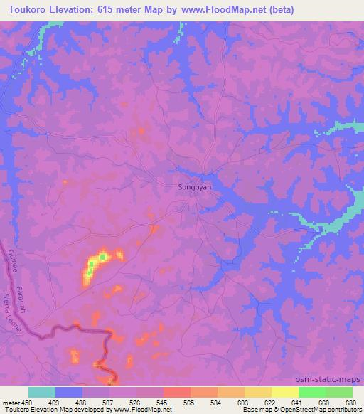 Toukoro,Guinea Elevation Map