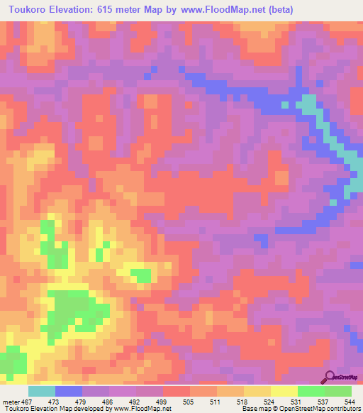 Toukoro,Guinea Elevation Map