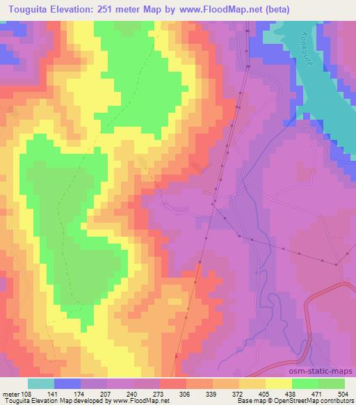 Touguita,Guinea Elevation Map