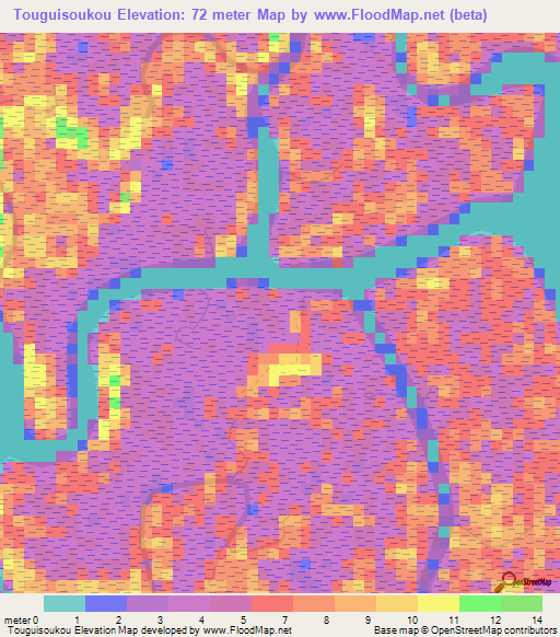 Touguisoukou,Guinea Elevation Map