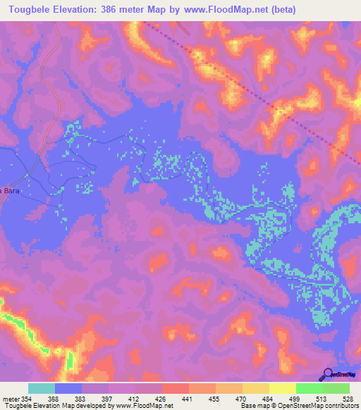 Tougbele,Guinea Elevation Map