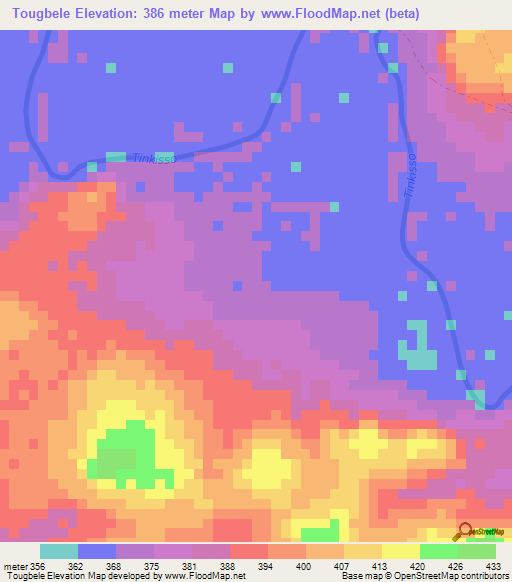 Tougbele,Guinea Elevation Map