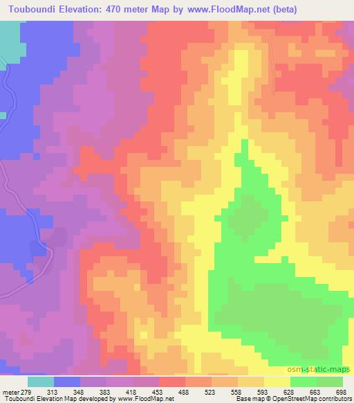 Touboundi,Guinea Elevation Map