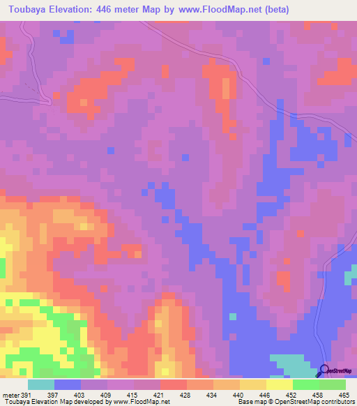 Toubaya,Guinea Elevation Map