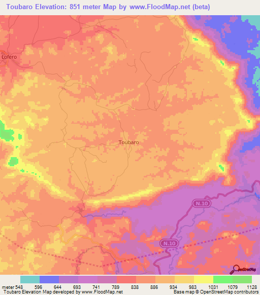 Toubaro,Guinea Elevation Map