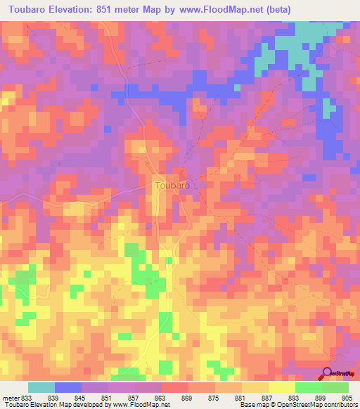 Toubaro,Guinea Elevation Map