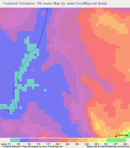 Toubandi,Guinea Elevation Map