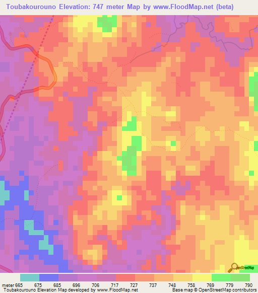 Toubakourouno,Guinea Elevation Map