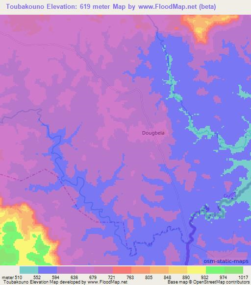 Toubakouno,Guinea Elevation Map