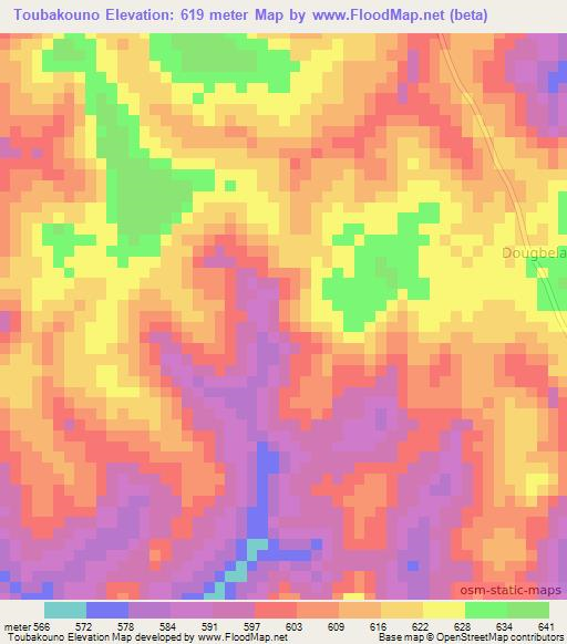 Toubakouno,Guinea Elevation Map