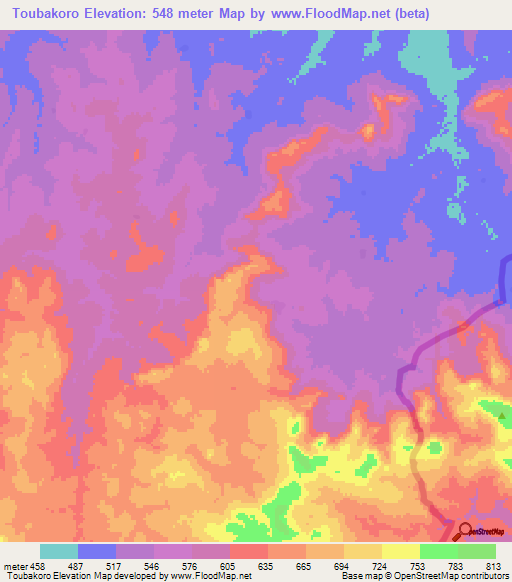 Toubakoro,Guinea Elevation Map