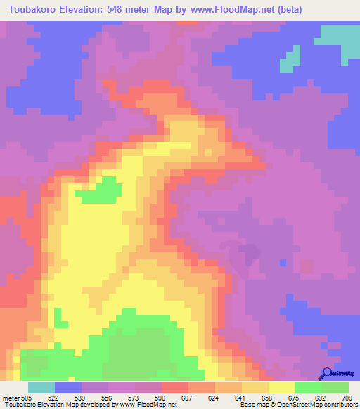 Toubakoro,Guinea Elevation Map