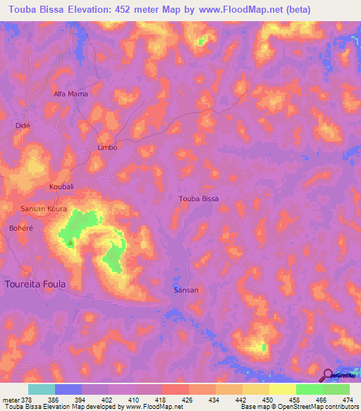 Touba Bissa,Guinea Elevation Map