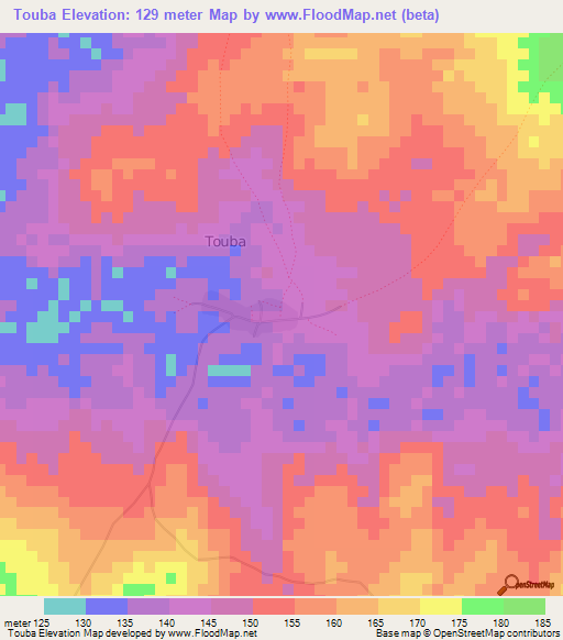 Touba,Guinea Elevation Map