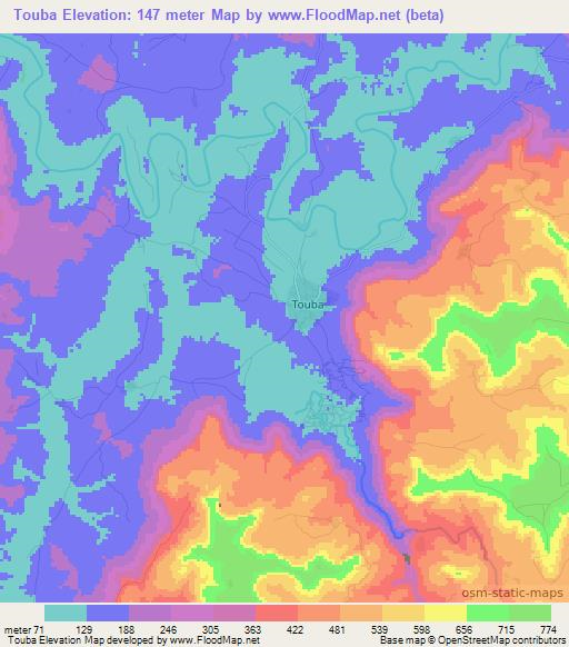 Touba,Guinea Elevation Map