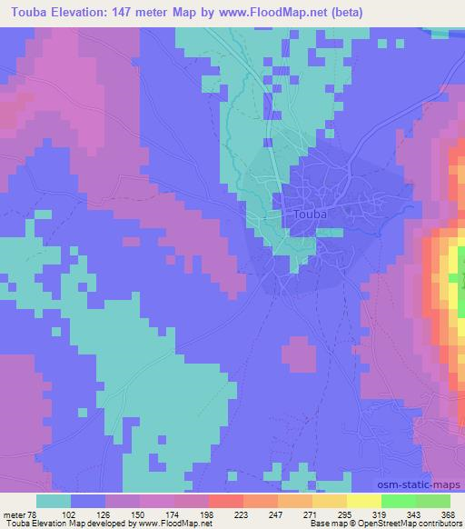 Touba,Guinea Elevation Map