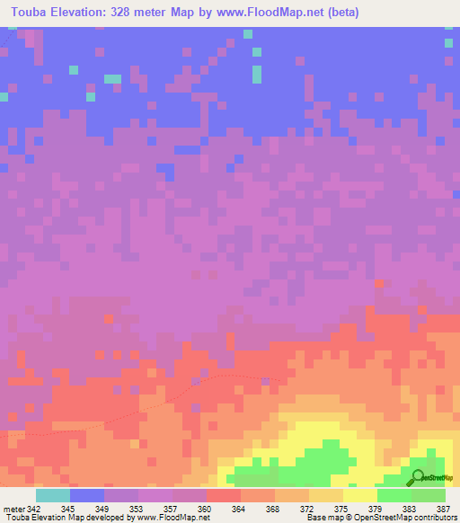 Touba,Guinea Elevation Map