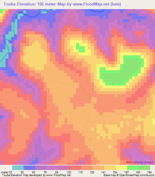 Touba,Guinea Elevation Map