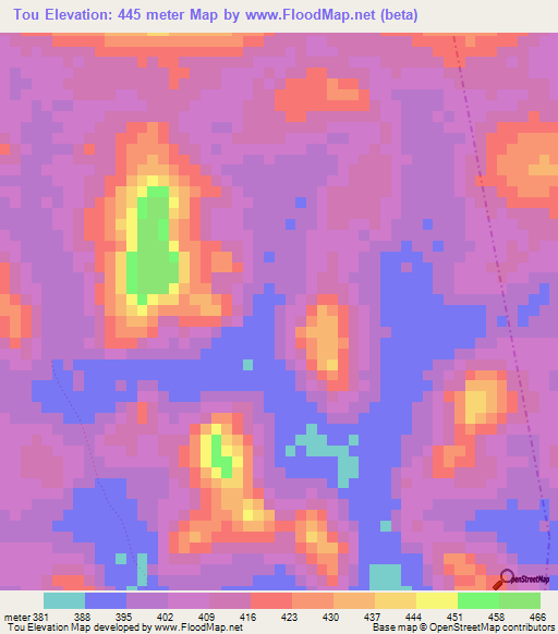 Tou,Guinea Elevation Map